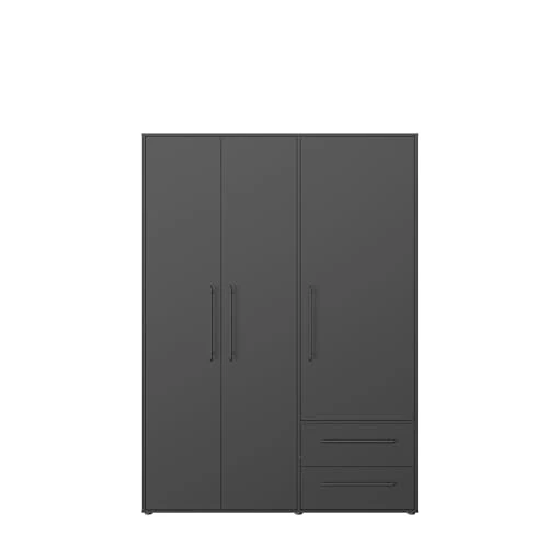 Offerta a tempo: AVANTI TRENDSTORE - FATHIE - Armadio con 3 ante battente e 2 cassetti in legno laminato nel colore nero opaco. Dimensioni LAP ca. 145x200x59 cm. - 18% da 284.99 € a 232.34 €