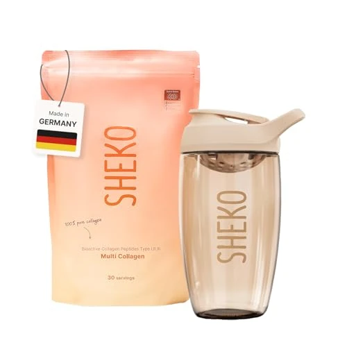 SHEKO Premium Collagen Powder 500 g + Shaker - Natural Bioactive Collagen Hydrolysate - Peptides Type 1, 2, 3 - Collagen Powder - Optimal Solubility - Protein Powder - Made in Germany