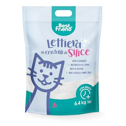 Offerta a tempo: Best Friend - Lettiera per Gatti ai Cristalli di Silice da 16L. Sabbia Priva di Polvere, Delicata per le zampe e Super Assorbente, Maxi Formato - 50% da 25.60 € a 12.90 €