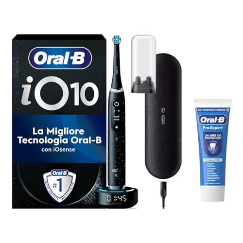 Limitiertes Angebot: Oral-B Wiederaufladbare elektrische Zahnbürste iO 10 Schwarz, 1 elektrische Zahnbürste, 1 Bürstenkopf, wiederaufladbares Reiseetui + Zahnpasta Oral-B Pro, für eine effektive Zahnreinigung von 449.20 EUR auf 449.20 EUR (Spare 0%)
