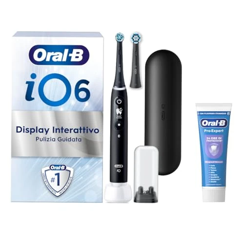 Oral-B Spazzolino Elettrico Ricaricabile iO 6N Nero, 1 Spazzolino Elettrico, 2 Testine Di Ricambio, Custodia Da Viaggio + 1 Dentifricio Oral-B Pro-Expert Sbiancante Delicato, Pulizia Denti