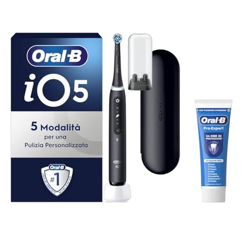 Offerta a tempo: Oral-B Spazzolino Elettrico Ricaricabile iO 5N Nero, 1 Spazzolino Elettrico, 1 Testina, Custodia Da Viaggio + 1 Dentifricio Oral-B Pro Expert Protezione Professionale, Pulizia Denti Efficace - 50% da 199.99 € a 99.98 €