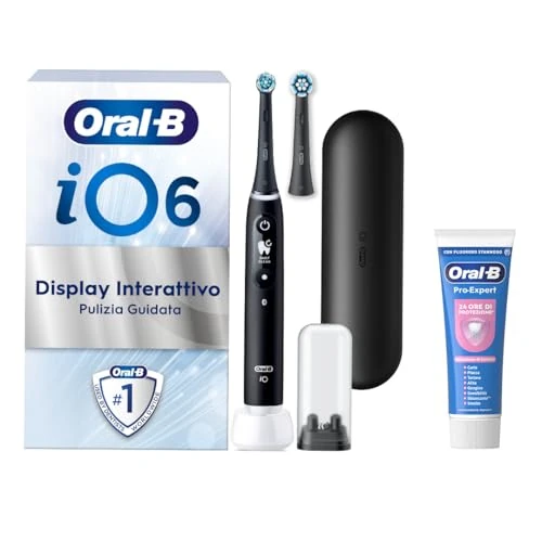 Tijdelijke aanbieding: Oral-B Elektrische tandenborstel, oplaadbaar, iO 6N, zwart, 1 elektrische tandenborstel, 2 reserveborstels, reisetui + 1 Oral-B Pro-Expert-tandpasta, effectieve tandreiniging van 249.99 EUR naar 119.99 EUR (korting 52%)