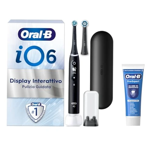 Offerta a tempo: Oral-B Spazzolino Elettrico Ricaricabile iO 6N Nero, 1 Spazzolino Elettrico, 2 Testine Di Ricambio, Custodia Da Viaggio + 1 Dentifricio Oral-B Pro Expert, Pulizia Denti Efficace - 52% da 249.99 € a 119.96 €