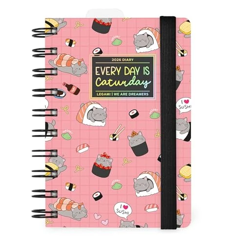 Oferta limitada: Legami - Agenda diaria con espiral pequeña 2026, gato sushi, 12 meses pequeño, cierre con elástico, agenda de enero de 2026 a diciembre de 2026, en papel FSC certificado, 8,5 x 13 cm de 12.95 EUR a 6.47 EUR (ahorro 50%)