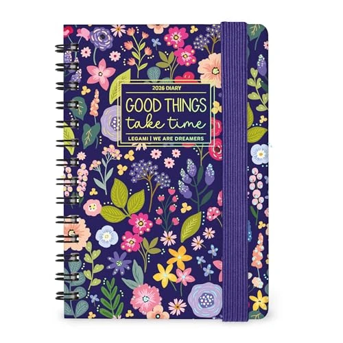 Legami - Small Spiral Weekly Diary 2026, Flowers, 12 Months, Elastic Closure, Diary from January 2026 to December 2026, in FSC Certified Paper, 8.5 x 13 cm