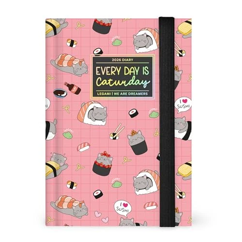 Oferta limitada: Legami - Agenda diaria fotográfica Small 2026, Sushi Cat, 12 meses, cierre con elástico, agenda de enero de 2026 a diciembre de 2026, en papel FSC certificado, 9,5 x 13,5 cm de 12.95 EUR a 6.47 EUR (ahorro 50%)