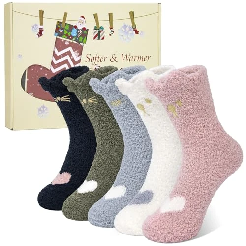 Justay Sowarm Fluffy Socks Winter Womens Thermal Socks Girls Soft Fuzzy Socks Thick Cozy Warm Bed Chiristmas Multicolor