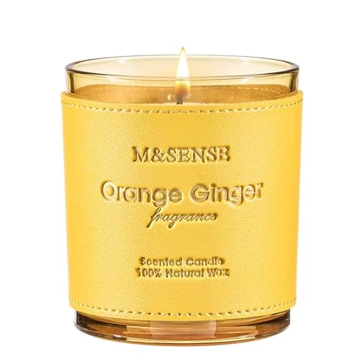 Tijdelijke aanbieding: M&SENSE Oranje-gember Geurkaarsen in glas, leren kaars, sterk geurend, veganistisch van soja, 283 g (42 uur), luchtverfrisser voor keuken/feest, cadeaus voor mannen, gepersonaliseerde geschenken van 24.99 EUR naar 24.99 EUR (korting 0%)
