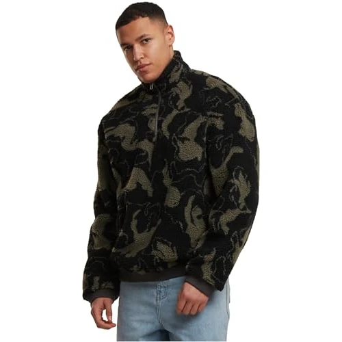 Offerta a tempo: Urban Classics Maglione da Uomo Oversized Pattern Teddy Troyer, Maglione in Pile con Collo Alto e Mezza Chiusura a Strappo, Taglie S - 5XL, Spirale d'oliva, XXL - 72% da 59.99 € a 16.57 €
