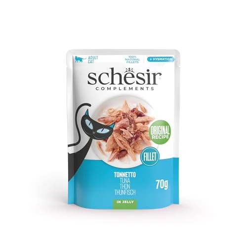 Oferta limitada: Schesir, Filetes de Atún en Gelatina, Comida Húmeda Complementaria para Gatos, en Bolsas, Receta Original, 100% Natural, 12 x 70g de 17.88 € a 13.12 € (ahorro 27%)
