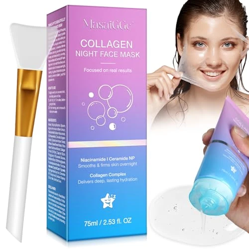 Mascarilla Colageno Facial Coreana, Collagen Night Wrapping Mask, Mascarilla de Colágeno para Reafirma la Piel, Mascarilla Facial Hidratación Profunda, Reduce Arrugas, Mejora la Elasticidad de la Piel