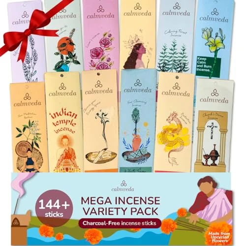 Offerta a tempo: CALMVEDA Bastoncini di incenso naturale Mega – Confezione assortita (144 bastoncini Insence, 12 aromi) Clean No Carbone, realizzati con fiori riciclati, bastoncini di incenso biologici non tossici - 18% da 21.99 € a 17.95 €