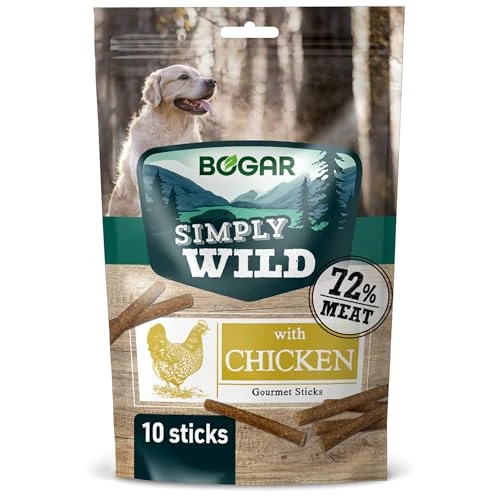 Offerta a tempo: Bogar - Simply Wild - Snack per cani - Cibo per tutte le taglie di cane - Biscotti per cani a forma di stick - Integratori per animali - Gusto pollo - 10 stick - 110g - 0.00% da 3.03 € a 3.03 €