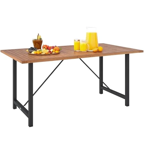 Offre limitée : Outsunny Table de Jardin en Bois d'acacia et Acier, Table rectangulaire d'extérieur avec Plateau à lamelles, Table de Balcon pour Patio, terrasse, Cour et extérieur, 160x90x75 cm, Teck de 179.15 € à 179.15 € (0.00% de remise)