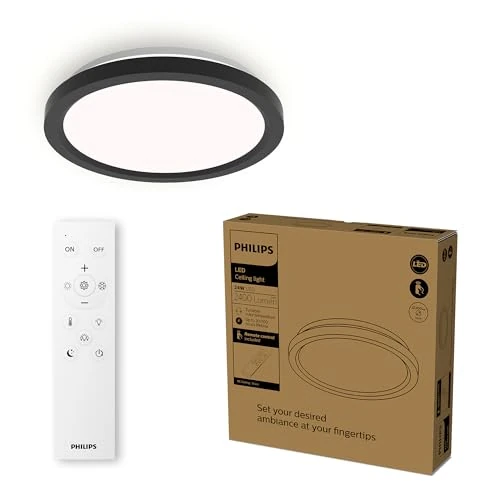 Offre limitée : Philips Plafonnier LED avec télécommande, Rond, 30 cm, Lumière blanche réglable et dimmable, Idéal pour le salon ou la chambre, Sans scintillement ni éblouissement, Design moderne, Noir de 22.77 EUR à 22.77 EUR (remise 0%)