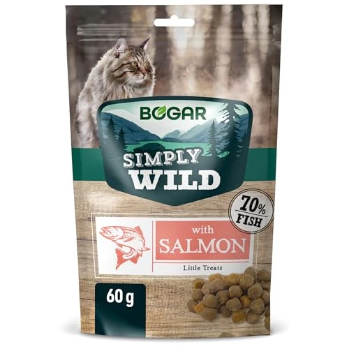 Offerta a tempo: Bogar - Simply Wild - Snack gatti - Cibo per gatti - Integratore alla normale alimentazione - Snack al gusto salmone appetitoso - Mangiare per gatto sotto forma di bocconcini deliziosi - 60g - 0.00% da 2.10 € a 2.10 €