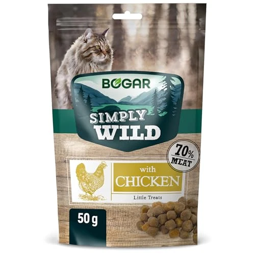 Bogar - Simply Wild - Snack gatti - Cibo per gatti - Integratore alla normale alimentazione - Snack al gusto pollo appetitoso - Mangiare per gatto sotto forma di bocconcini deliziosi - 60g