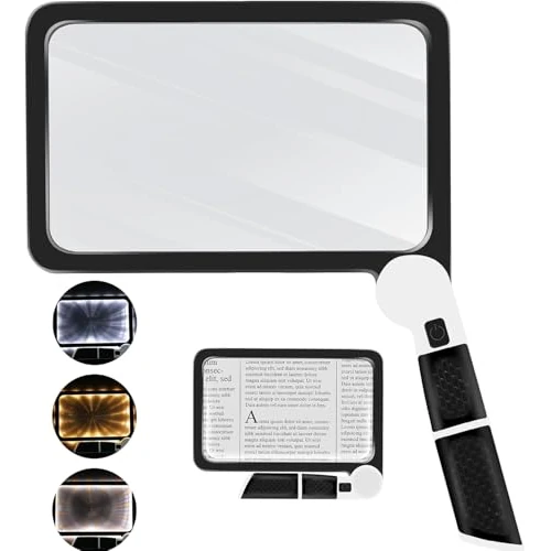 Offerta a tempo: 5x Lente Ingrandimento con Luce Led Rettangolare Grande, Lente di Ingrandimento Portatile per Anziani Ipovedenti Lettura Libri, Mappe, Gioielli, Lente D'Ingrandimento Manuale Pieghevole - 0.00% da 17.99 € a 17.99 €