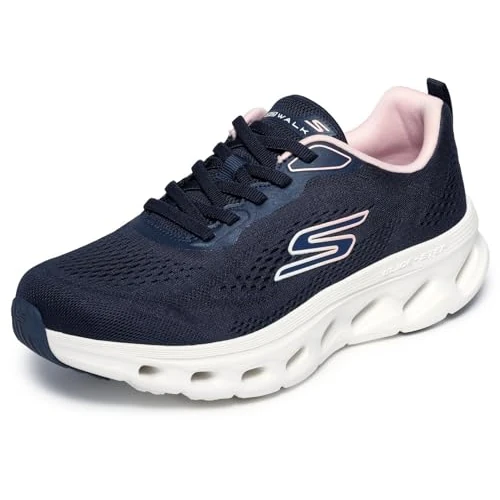 Zeitlich begrenztes Angebot: Skechers Damen Go Walk Glide-Step 2.0 Kristee Turnschuhe, Navy Textile/Pink Trim, 39.5 EU von 89.95 € auf 41.94 € (53% Rabatt)