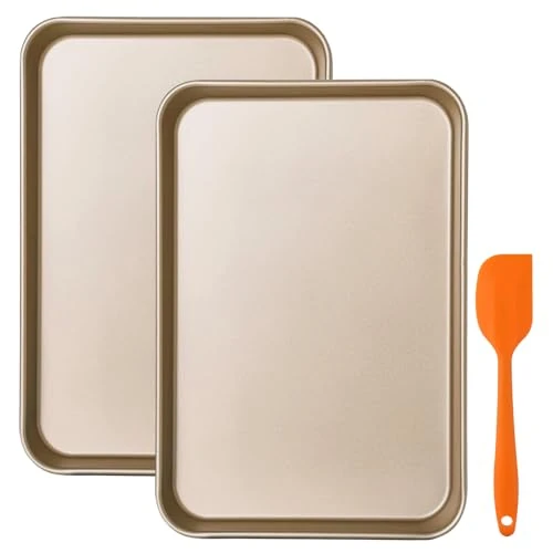 Shackcom Juego de 2 bandejas de horno, molde para horno, bandeja para tartas, ollas antiadherentes/fáciles de limpiar y saludables, 34,5 x 24,5 x 2,5 cm, pequeña bandeja con herramientas de cocción
