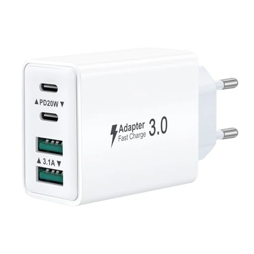 Offerta a tempo: Caricatore USB C Presa, Multiplo 40W 4-Porto USBC Caricabatterie Rapido Spina Alimentatore — 18% da 10,99 € a 8,99 €