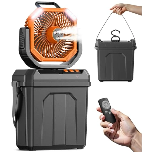 WAROUS Climatiseur Mobile ave Seau de 6L,20000mAh Batterie Ventilateur Brumisation,Ventilateur Camping Portable avec Télécommande,4 Vitesses,Lumière LED, pour Camping Voyage Maison Intérieur