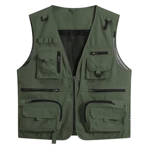 Tijdelijke aanbieding: YOUTHUP Heren Utility Vissen Vest Outdoor Meerdere Zakken Werkvesten Zomer Jacht Fotografie Safari Gilet, legergroen, XXL van 32.99 € naar 9.99 € (69.72% korting)