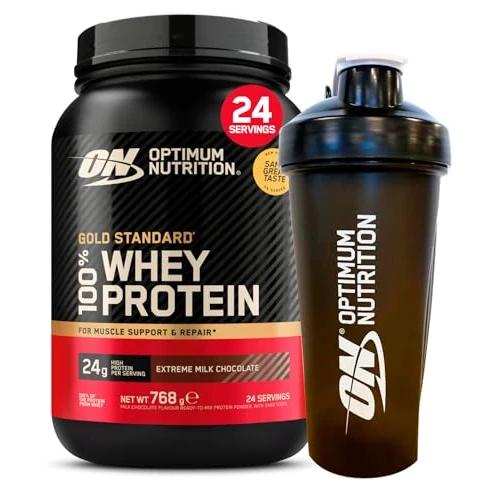 Offerta a tempo: Optimum Nutrition Gold Standard 100% Whey Proteine in Polvere per Massa Muscolare Cioccolato al Latte 768g 24 Porzioni + SHAKER + REFORCE STEEL SHAKER - 6% da 52.99 € a 49.99 €