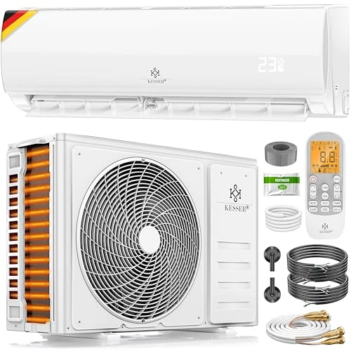 KESSER Split Quick Connect 9000 BTU 2.6 kW Wall Air Conditioner with Heating Function and Cooling Mode with Copper Cable R32 Refrigerant Mounting Hardware Included