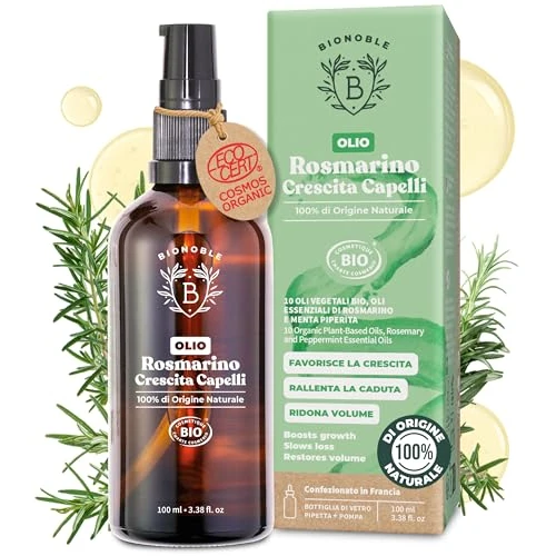 Tijdelijke aanbieding: BIONOBLE Biologische Rozemarijnolie - Stimuleert Haargroei, Vertraagt Haaruitval - Hair Oil met Rozemarijn Etherische Olie - Vegan Rosemary Oil For Hair Growth - Glazen Fles, Pipet, Pompje - 100ml van 19.99 € naar 16.99 € (15% korti