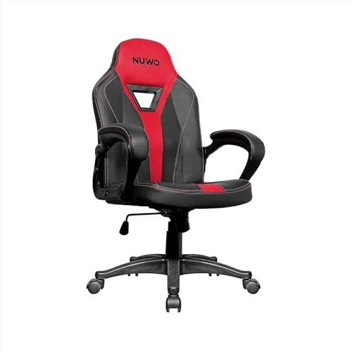 Nuwo Skin Gaming-stoel, ergonomische gamingstoel met gebogen gevoerde armleuningen, in hoogte verstelbaar, 150 kg, rood