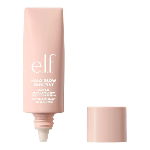 e.l.f. Halo Glow Skin Tint SPF 50 - Crema hidratante tintada con una cobertura ligera y construible para un brillo natural, vegano y libre de crueldad animal, 18 ricos neutros