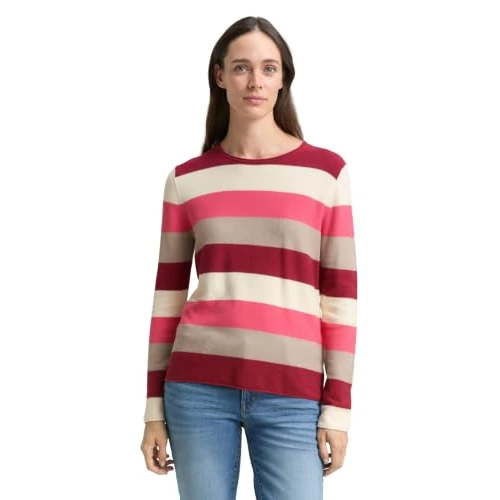 Offerta a tempo: TOM TAILOR Maglione da Donna, 39987 - Red Block Stripe, L - 0.00% da 14.11 € a 14.11 €