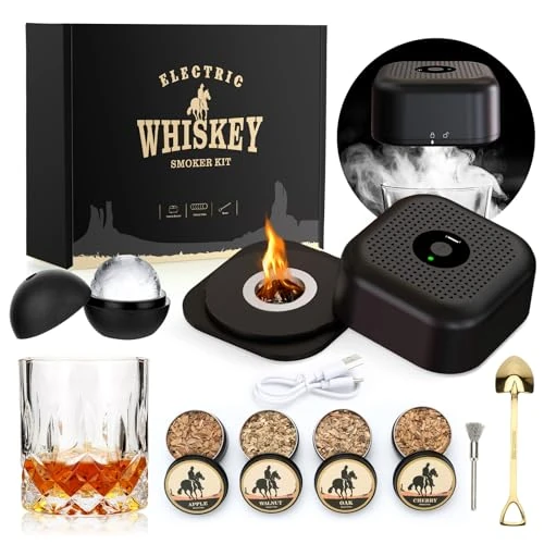 Limited-time offer: Electric Whiskey Smoker Kit with 4 Wood Chips & Whiskey Glass & Ice Ball Mold, Rechargeable Cocktail Smoker kit, Old Fashioned Smoke-r, Birthday Whisky gifts for Men, Dad, Husband, Boyfriends from 33.99 £ to 20.52 £ (save 40%)