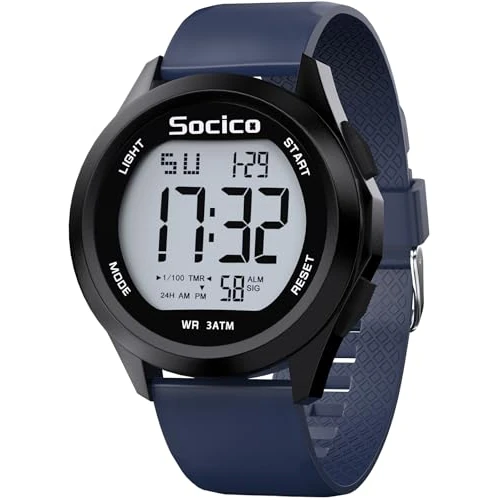 SOCICO Męski zegarek cyfrowy, sportowy, wojskowy, wodoszczelny, outdoorowy, chronograf, zegarek na rękę dla mężczyzn, z oświetleniem LED, alarm, datą, niebieski, sport