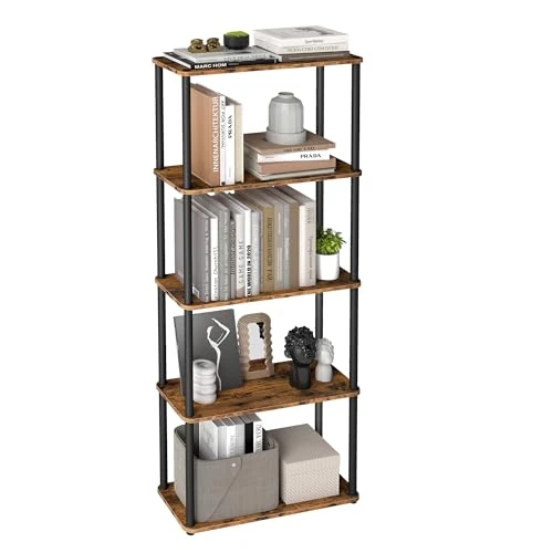 VASAGLE Superfast Toolless Assembly, 5-Tier Storage Shelf, Standing Shelving Unit, 60 x 23.8 x 139 cm, Living Room, Bedroom, Kitchen, Rustic Brown and Ink Black LLS165K01