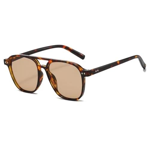 Tijdelijke aanbieding: YAMEIZE Retro stijl dubbele brug zonnebril - voor vrouwen mannen 70s vintage stijl UV400 bescherming vierkante brillen rijden van 12.31 EUR naar 12.31 EUR (korting 0%)