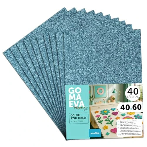 m-office Schuimrubberen platen met glitter, 40 x 60 cm, kleurrijke EVA-schuim knutselplaten voor kinderen, doe-het-zelf, school, decoratie en kunstprojecten, ideaal als knutselpapier, schuimrubber met