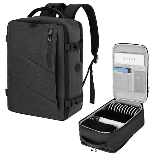 VOESLD Ryanair handbagage, 40 x 30 x 20 cm, rugzak, heren, dames, zakelijke rugzak, werkrugzak, laptop, waterdicht, reisrugzak, vliegtuig, voor alle grote luchtvaartmaatschappijen, donkergrijs, grijs