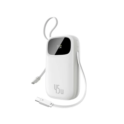 Offre limitee: Baseus Powerbank 20000mAh 45W avec Câbles USB-C Intégrés, Power Bank PD3,0 QC4,0 Batteries Externes Charge Rapide, 3 C 1 A, Chargeur Portable pour iPhone 16/15/14 Pro Max, iPad, Samsung, Blanc de 49.99 EUR a 27.99 EUR (economie 44%)