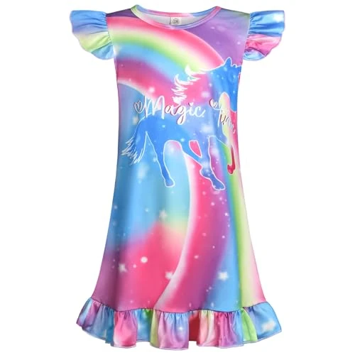 Offerta a tempo: BSBUY Camicia da Notte Elsa per Bambina, Pigiama Corta con Volant, Cotton Nightdress Estate, Girocollo, per 3-12 Anni - 6% da 6.79 € a 6.39 €