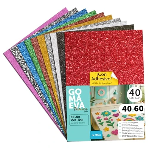 Limited-time offer: Foam Rubber Sheets with Glitter 40 x 60 cm, Colourful EVA Foam Craft Plates for Children, DIY, School, Decoration & Art Projects - Ideal as Craft Paper, Foam Rubber with Glitter m-office (Adhesive from 106.66 GBP to 106.66 GBP (save 0%)
