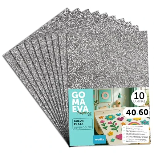 Oferta limitada: m-office Goma Eva de Purpurina para Manualidades, Goma Espuma de Colores para Proyectos Creativos, Ideales para Artes y Manualidades, uso Escolar o Profesional 40x60cm (Plata Purpurina, 10 uds) de 22.95 EUR a 22.95 EUR (ahorro 0%)