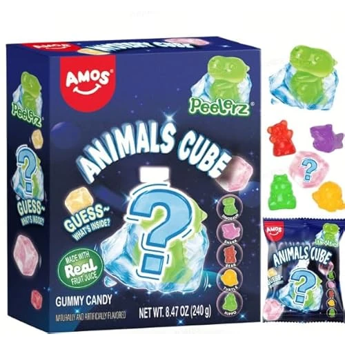 Tijdelijke aanbieding: AMOS Peelerz Gummy Snoep, Afpelbaar Pasen Snoep Cadeau (Aardbei & Druif & Appel & Sinaasappel)) Misterioso Cubo, Leuk Fruit Snoepgoed- About 8-10 bags- 240 g van 12.99 € naar 12.99 € (0.00% korting)