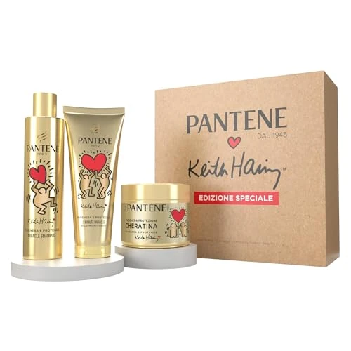 Pantene X Keith Haring Edición Especial Champú, Acondicionador Y Mascarilla Kit Regalo Protección Queratina Para Cabellos Secos Y Dañados: Champú 250 ml, Acondicionador 220 ml, Mascarilla 300 ml