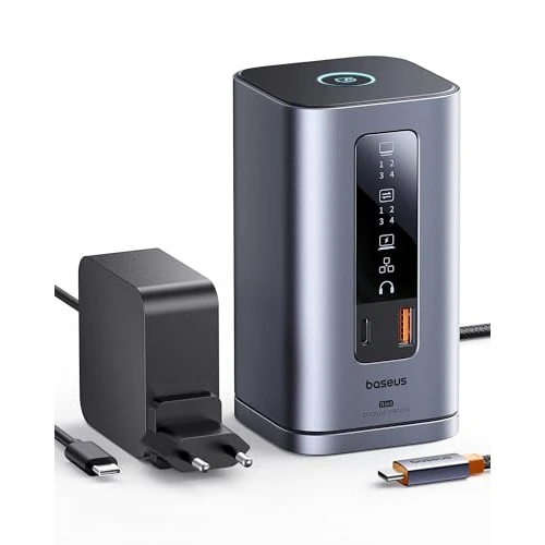 Baseus Docking Station [with 100W Charger], Spacemate Series 11-in-1 Docking Station 3 Monitors with 2 x HDMI 1 x DP 4K@60Hz, USB-A/C 10Gbps, 1Gbps Ethernet, Compatible with Windows Laptops