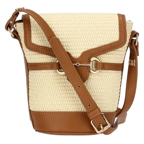 THUN - Emmertas van stro en kunstleer, hoofdmateriaal 65% PP, 35% katoen, voering 100% polyester, afwerking 100% polyester, metaal, collectie Sempre con Me, 11,5 x 9,5 x 17,5 cm