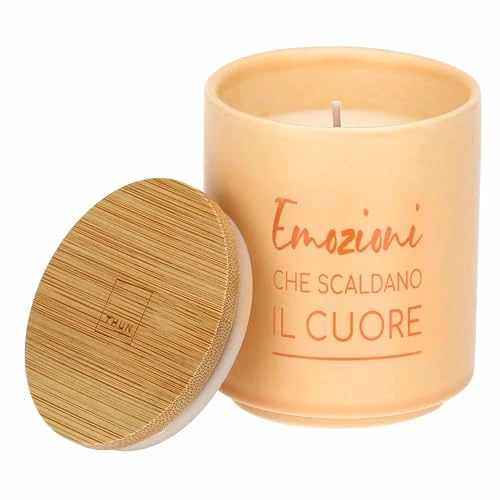 THUN - Candle Emotions That Warm The Heart - Base: Stoneware, Cap: Wood - Candles Collection - 125 g - Ø 6.5 cm, 8 cm h