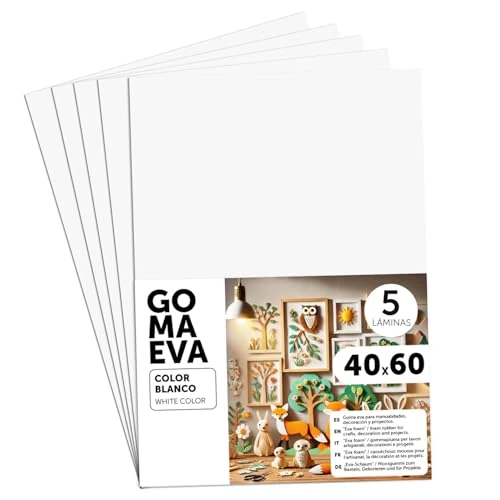 m-office Moosgummi Platten 40x60cm, Bunte EVA Foam Bastelplatten für Kinder, DIY, Schule, Deko & Kunstprojekte – Ideal als Bastelpapier, Moosgummi mit und ohne Glitzer (Weiß, 5 uds)